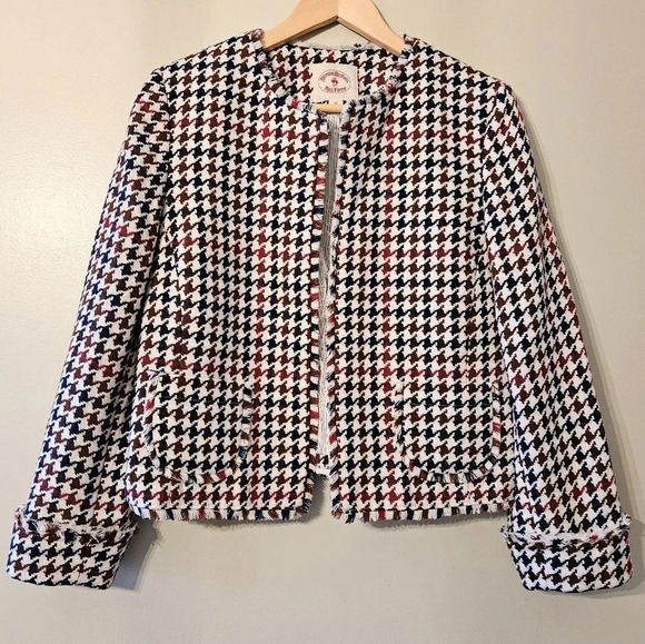 Brooks Brothers Red Fleece Tweed Houndstooth Wool Blended Women's Jacket Size 12 - Picture 3 of 14